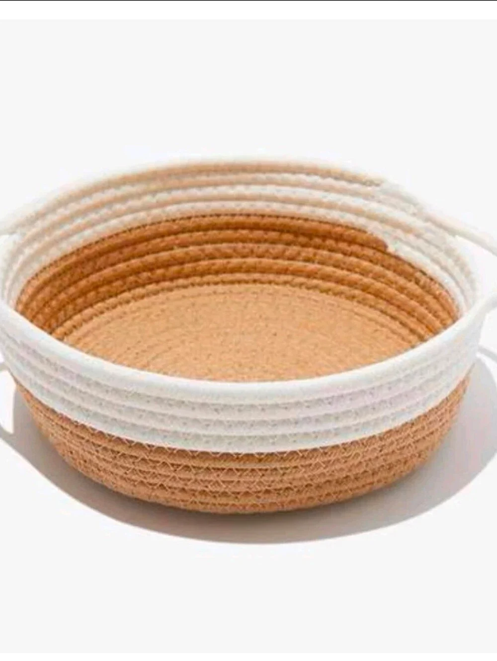 Short Stories Woven Rope Storage Basket in Natural Tan & White